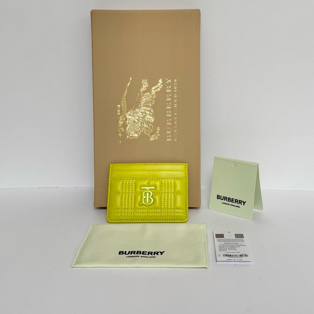Burberry Lola Collection Vivid Lime Quilted Leather Card Holder